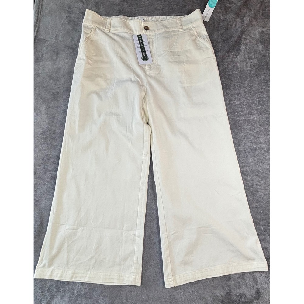 Threads 4 Thought Womens XL Wide Leg Crop Pants Off White Elastic Waist NWT